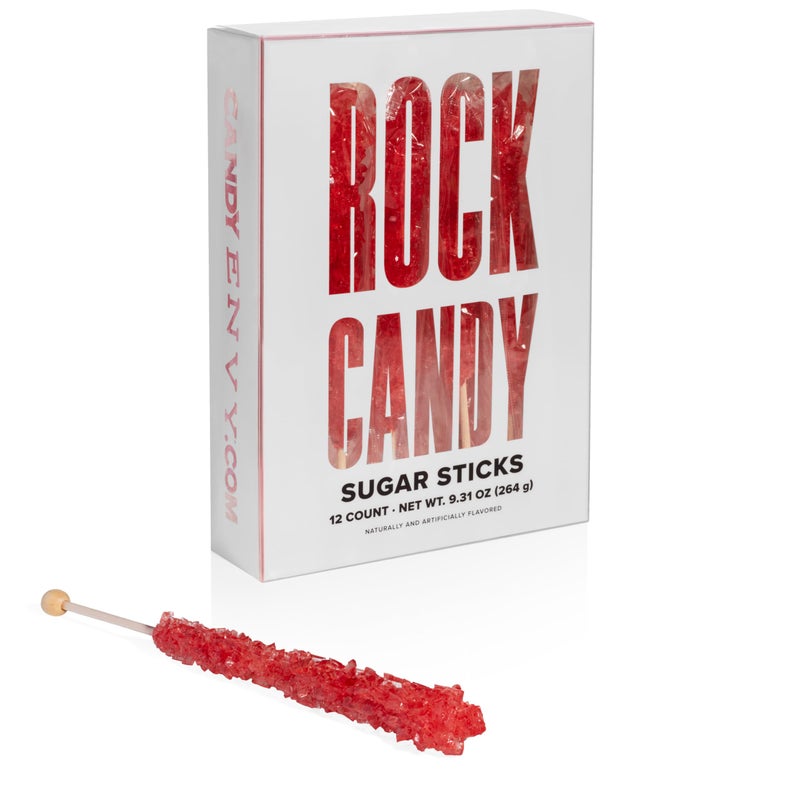 Candy Envy Red Rock Candy Sugar Sticks - Strawberry Flavored - 12 Individually Wrapped Red Candy - Image 1